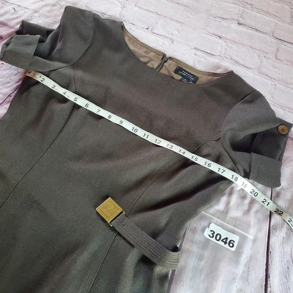 Tahari Arthur S Levine Olive Green Midi Dress Belted Short Sleeves Career Office - Picture 10 of 13